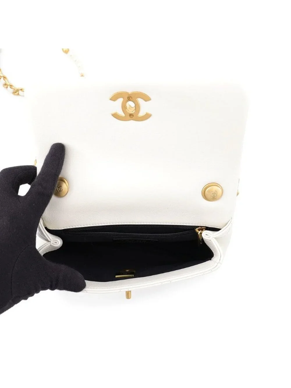 Chanel Chain Shoulder Bag Quilted CC Logo Lambskin White